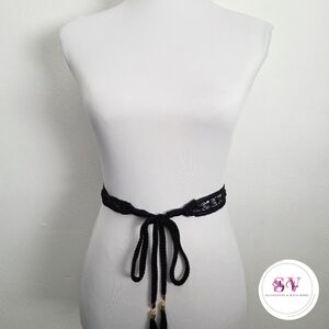 Black Embroidery Belt with Tassels